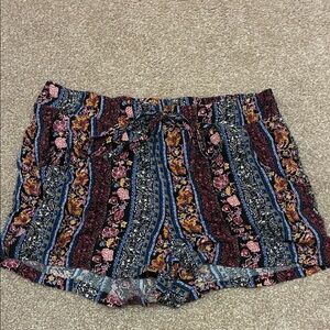 BeBop Black Multicolor Floral-Stripe High Waist Shorts